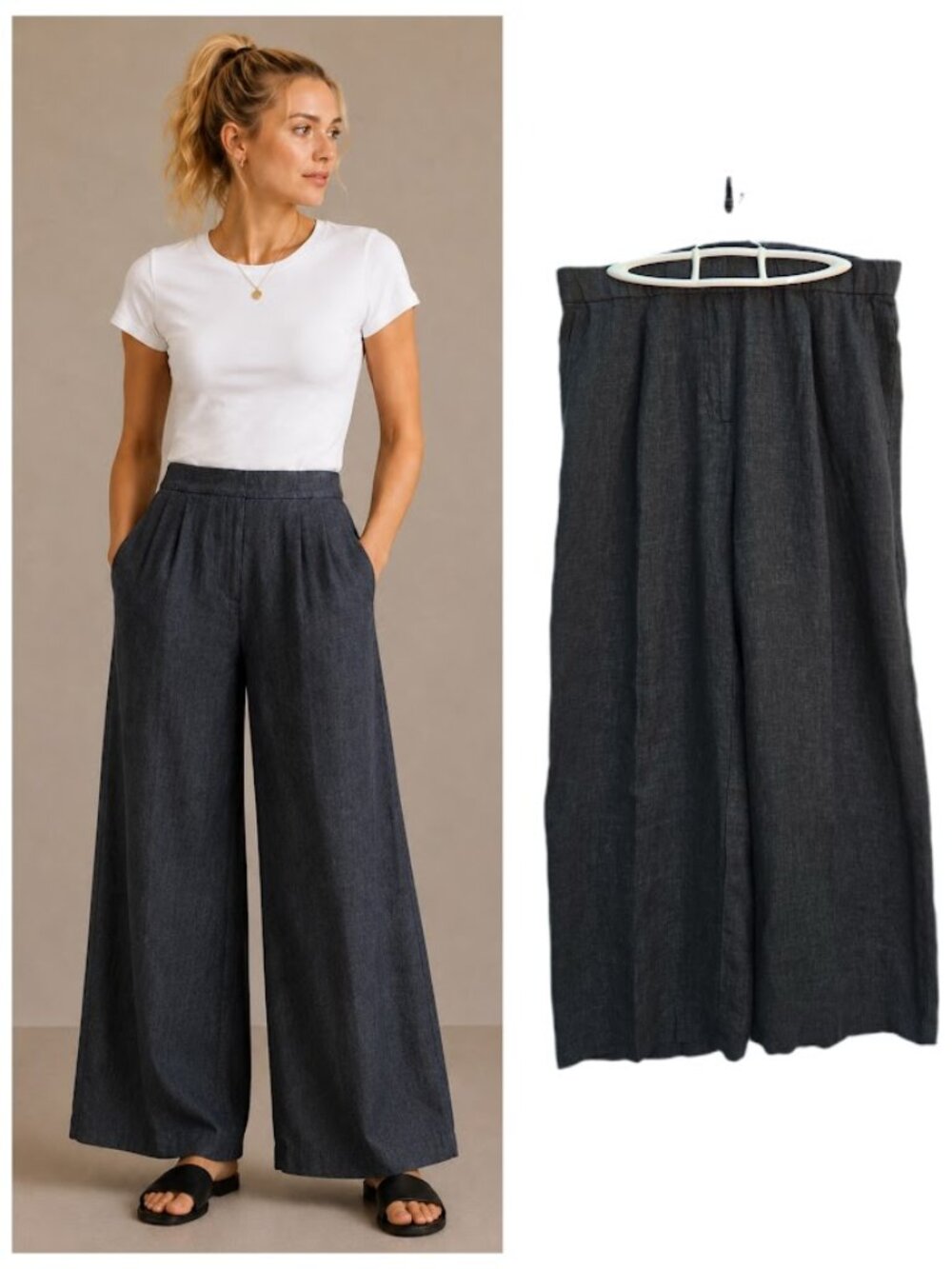 Eileen Fisher Washed Organic Linen Delave Trouser Pant Graphite M